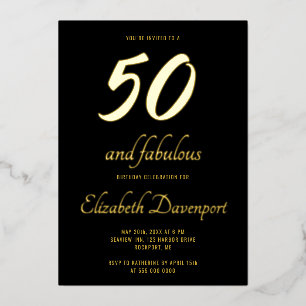 Invitación Con Relieve Metalizado Mínimo 50 y Fabuloso Negro y Dorado