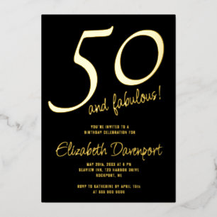 Invitación Con Relieve Metalizado Mínimo 50 y Fabuloso Negro y Dorado