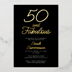 Invitación Con Relieve Metalizado Mínimo cincuenta fabulosa fiesta de cumpleaños núm