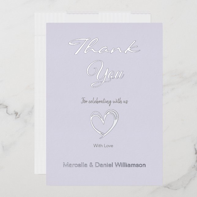 Invitación Con Relieve Metalizado Mínimo Corazón moderno y guión Gracias (Sobre)