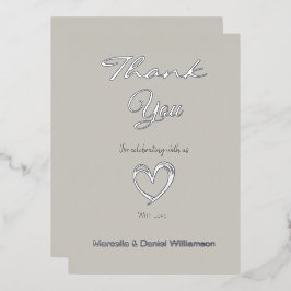 Invitación Con Relieve Metalizado Mínimo Corazón moderno y guión Gracias