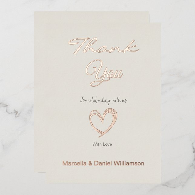 Invitación Con Relieve Metalizado Mínimo Corazón moderno y guión Gracias (Anverso/Reverso)