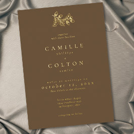 Invitación Con Relieve Metalizado Mínimo de hoja de cacao marrón Boda de otoño de be