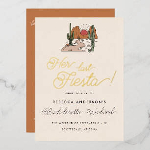 Invitación Con Relieve Metalizado Mínimo Desierto Fiesta Bachelorette Weekend Gold