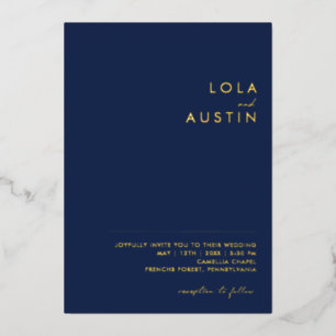 Invitación Con Relieve Metalizado Mínimo moderno   Naval Y Boda Casual De Oro Real