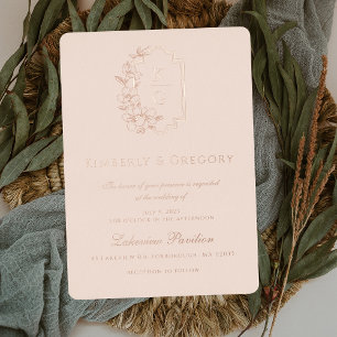 Invitación Con Relieve Metalizado Mínimo moderno   Rosa Boda de oro de Rubor