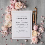 Invitación Con Relieve Metalizado Mínimo moderno | Rosa de Boda de Fronteras Relieve<br><div class="desc">Estas modernas y elegantes invitaciones a la boda presentan un texto negro sobre un fondo blanco,  con un borde de Relieve metalizado dorado subió.</div>