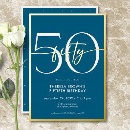 Invitación Con Relieve Metalizado Mínimo Moderno Verde azulado Cincuenta Guiones Cum