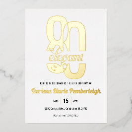 Invitación Con Relieve Metalizado Mínimo Ochenta y Elegante Oro de Cumpleaños 80
