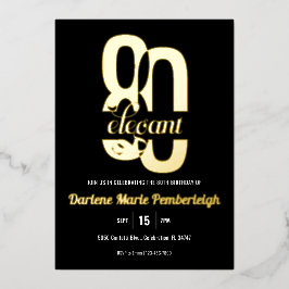 Invitación Con Relieve Metalizado Mínimo Ochenta y Elegante Oro Negro de Cumpleaños 