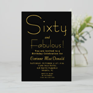 Invitación Con Relieve Metalizado Mínimo Sesenta y Fabulosas 60 Cumpleaños Fiesta