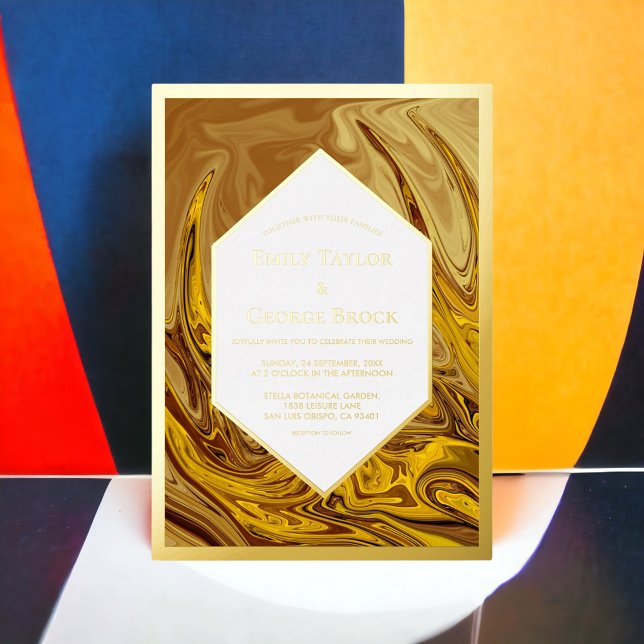 Invitación Con Relieve Metalizado Mínimo Tono Tierra Terracota Artsy Boda Oro (Subido por el creador)