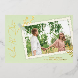 Invitación Con Relieve Metalizado Mint Romantic Vintage Photo Album Scrapbook