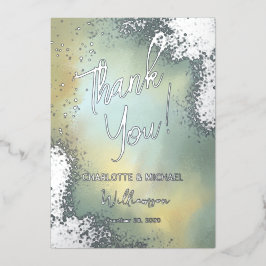 Invitación Con Relieve Metalizado Mint Sparkle Photo Overlay Boda Gracias