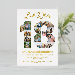 Invitación Con Relieve Metalizado mira quién cumple 18 años de adolescente Collage d