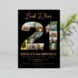 Invitación Con Relieve Metalizado mira quién es el signo de 21 Collages de fotos de 