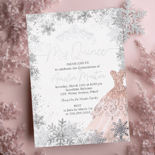 Invitación Con Relieve Metalizado Mis Quince Copo de Nieve Rubor Quinceañera