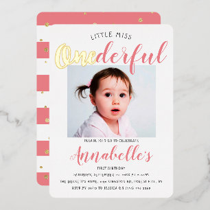 Invitación Con Relieve Metalizado Miss Maravillosa Foto Primer Cumpleaños Real