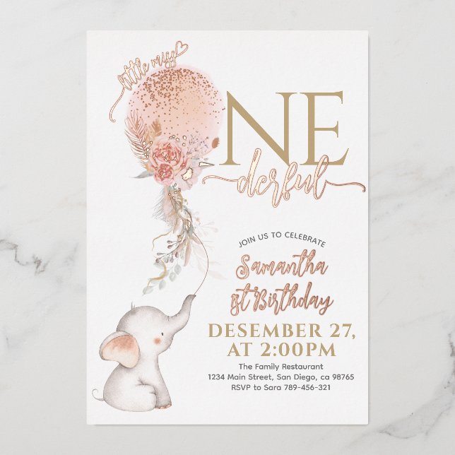 Invitación Con Relieve Metalizado Miss Pequeña Chica Maravillosa Primer Cumpleaños (Anverso)