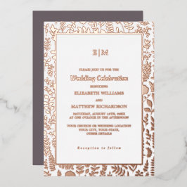 Invitación Con Relieve Metalizado Mocha oscura | Rosa Gold Luxury Boda Real