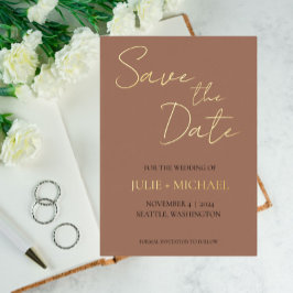Invitación Con Relieve Metalizado Mocha Simple Style Wedding Save the Date