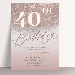 Invitación Con Relieve Metalizado Moda 40 cumpleaños oro Rosa real