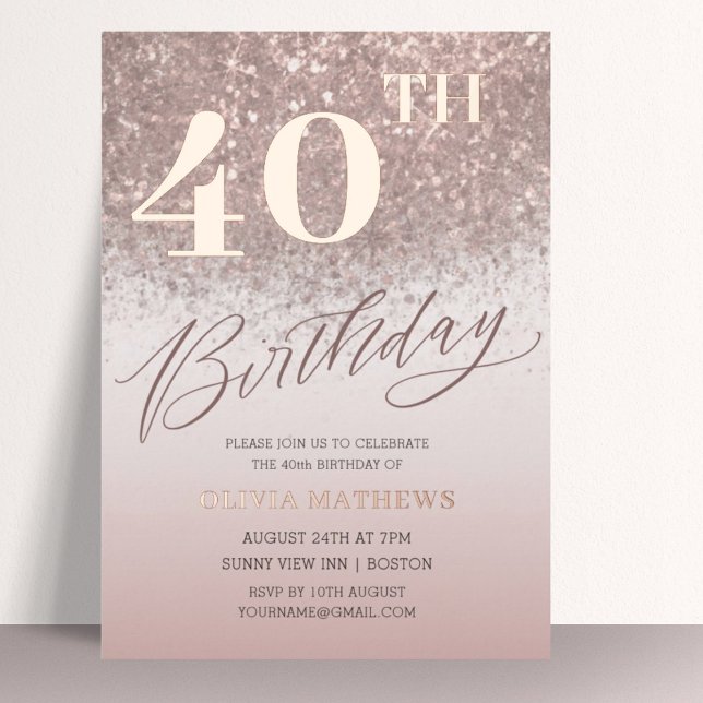 Invitación Con Relieve Metalizado Moda 40 cumpleaños oro Rosa real (Subido por el creador)