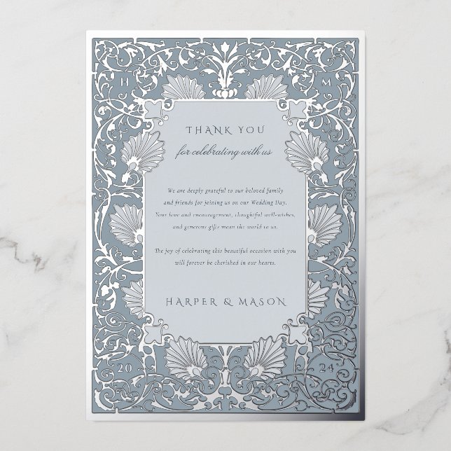 Invitación Con Relieve Metalizado Moda azul turbio y Relieve metalizado plateado Gra (Anverso)