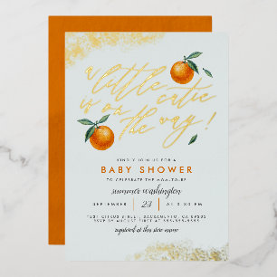 Invitación Con Relieve Metalizado Moda Azul Un Naranja Un poco cursi Baby Shower
