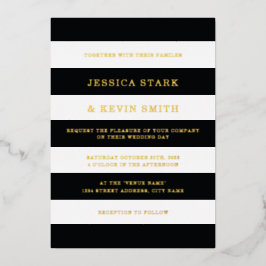 Invitación Con Relieve Metalizado Moda Black and White Stripes Boda Gold