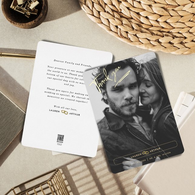 Invitación Con Relieve Metalizado Moda blanca moderna Boda de fotos mínimo Gracias (Subido por el creador)