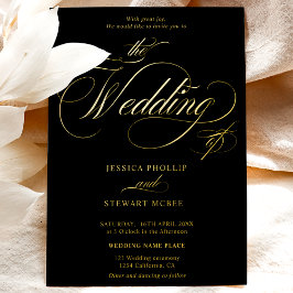 Invitación Con Relieve Metalizado Moda boda de caligrafía de fotografía negra