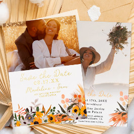 Invitación Con Relieve Metalizado Moda Boho girasoles naranja rústico 2 boda de foto