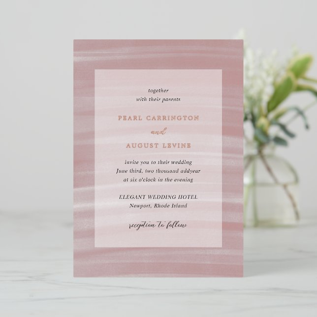 Invitación Con Relieve Metalizado Moda costera Boda Elegante Rosa (Anverso de pie)