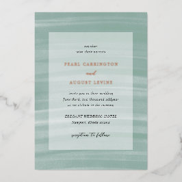 Invitación Con Relieve Metalizado Moda costera Boda Elegante Verde Muerta