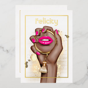 Invitación Con Relieve Metalizado Moda de Glam Rosa y Oro Ducha de novias