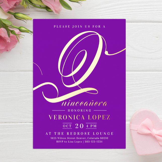 Invitación Con Relieve Metalizado Moda Elegante Luminoso Púrpura 15 Fiesta Quinceañe (Subido por el creador)