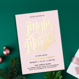 Invitación Con Relieve Metalizado Moda Girly Rubor Pink Gold Cocktail Caligrafía