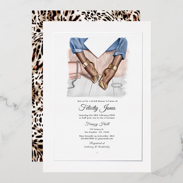 Invitación Con Relieve Metalizado Moda Glam Chic Despedida de Soltera (Anverso/Reverso)