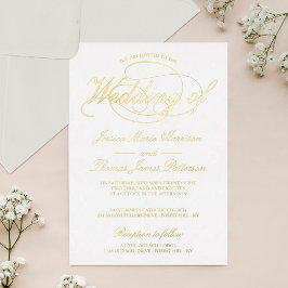 Invitación Con Relieve Metalizado Moda Gold Script Boda Real