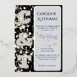 Invitación Con Relieve Metalizado Moda gótica moderna Pearl Gold Boda de guión