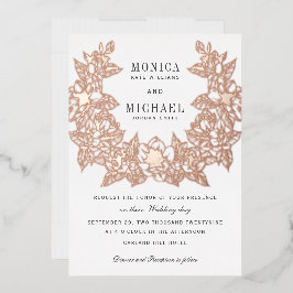 Invitación Con Relieve Metalizado Moda Magnolia Wreath Wedting ROSA GOLD