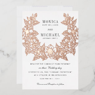 Invitación Con Relieve Metalizado Moda Magnolia Wreath Wedting ROSA GOLD