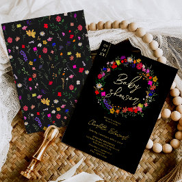 Invitación Con Relieve Metalizado Moda moderna boho flores silvestres brillantes duc