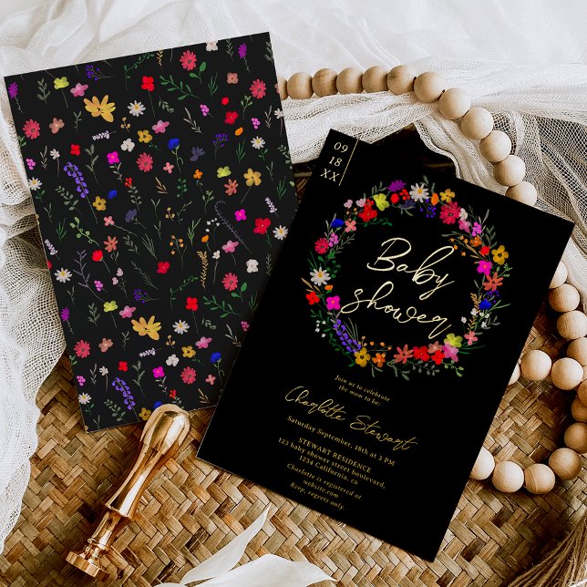 Invitación Con Relieve Metalizado Moda moderna boho flores silvestres brillantes duc (Subido por el creador)