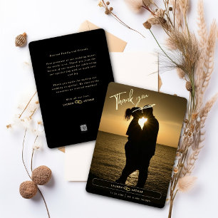 Invitación Con Relieve Metalizado Moda moderna negra Boda fotográfico mínimo Gracias