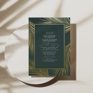 Invitación Con Relieve Metalizado Moda moderna Playa Tropical Boda Palm Relieve meta
