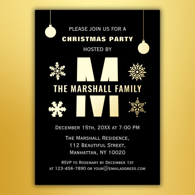 Invitación Con Relieve Metalizado Moda Monograma Fiesta navideña Merry Balls (Subido por el creador)