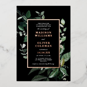 Invitación Con Relieve Metalizado Moda Moody Boda de marco botánico REAL
