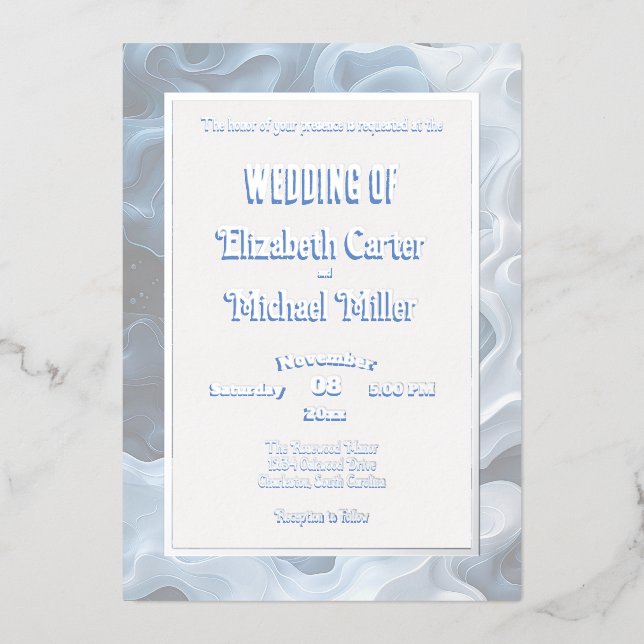 Invitación Con Relieve Metalizado Moda Pasteles Azul Quirky Moderno (Anverso)